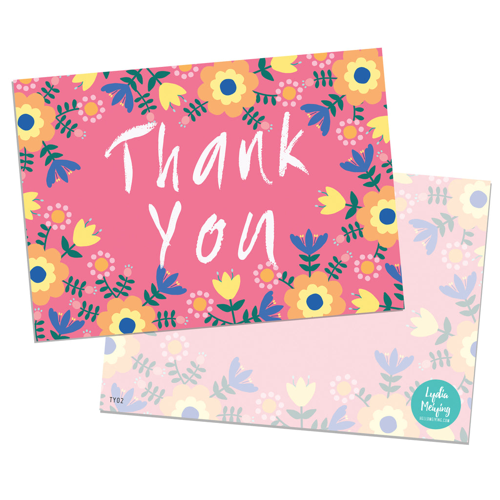 Folk Flowers - 10 x Thank You Cards