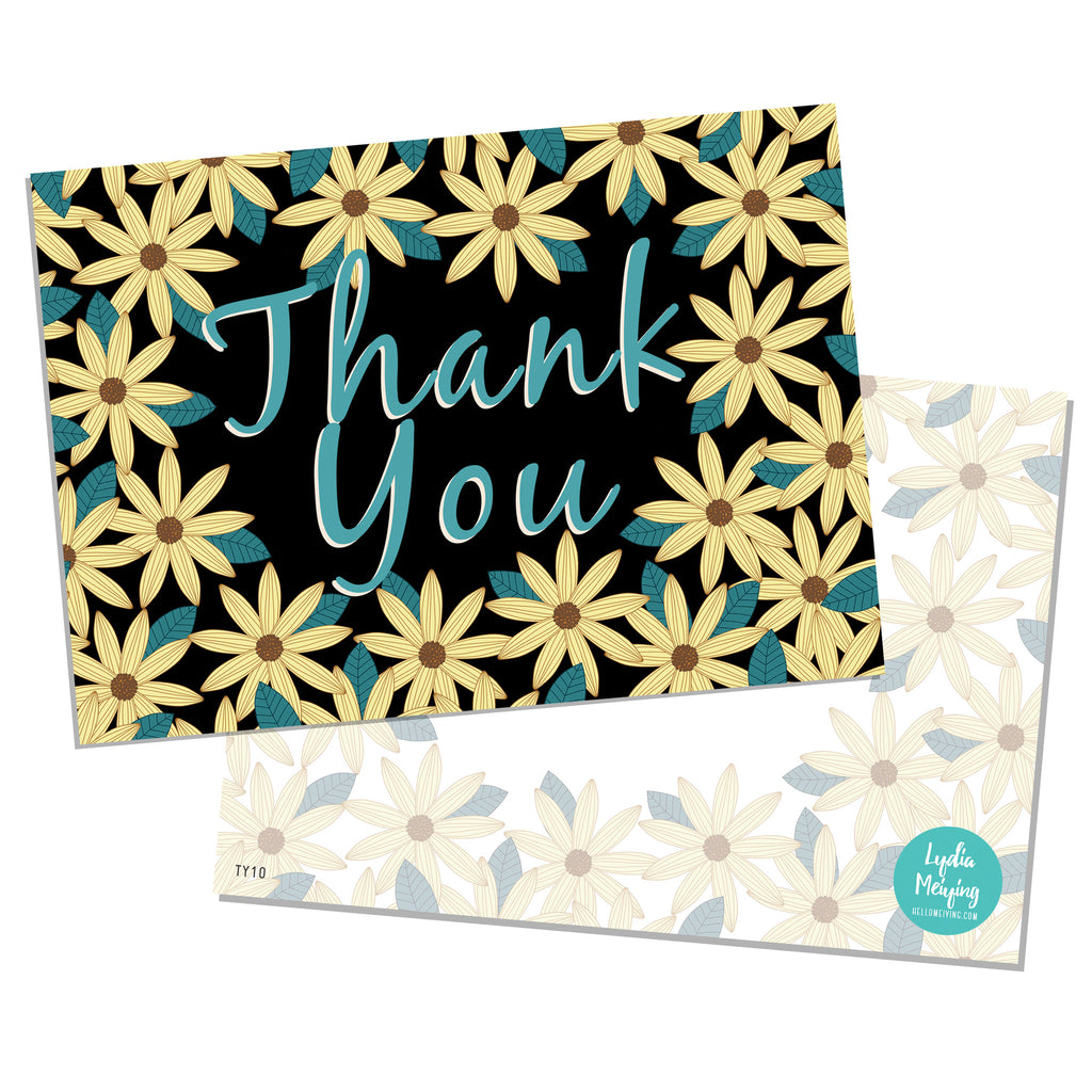 Gerbera Black - 10 x Thank You Cards