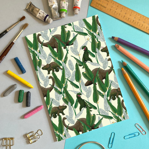 Dinosaur Jungle Cream - A5 Notebook