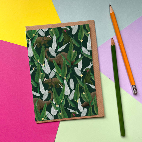 Dinosaur Jungle (Green)  - Greetings Card