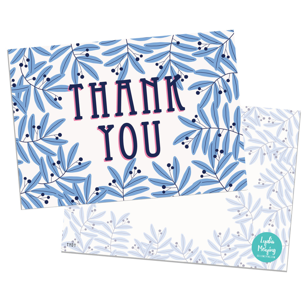 Blue Leaves - 10 x Thank You Cards