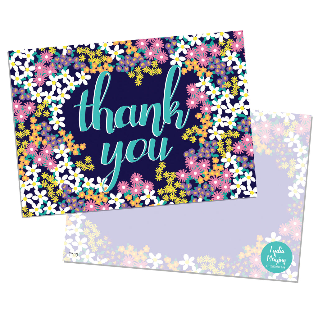 Ditsy Floral - 10 x Thank You Cards