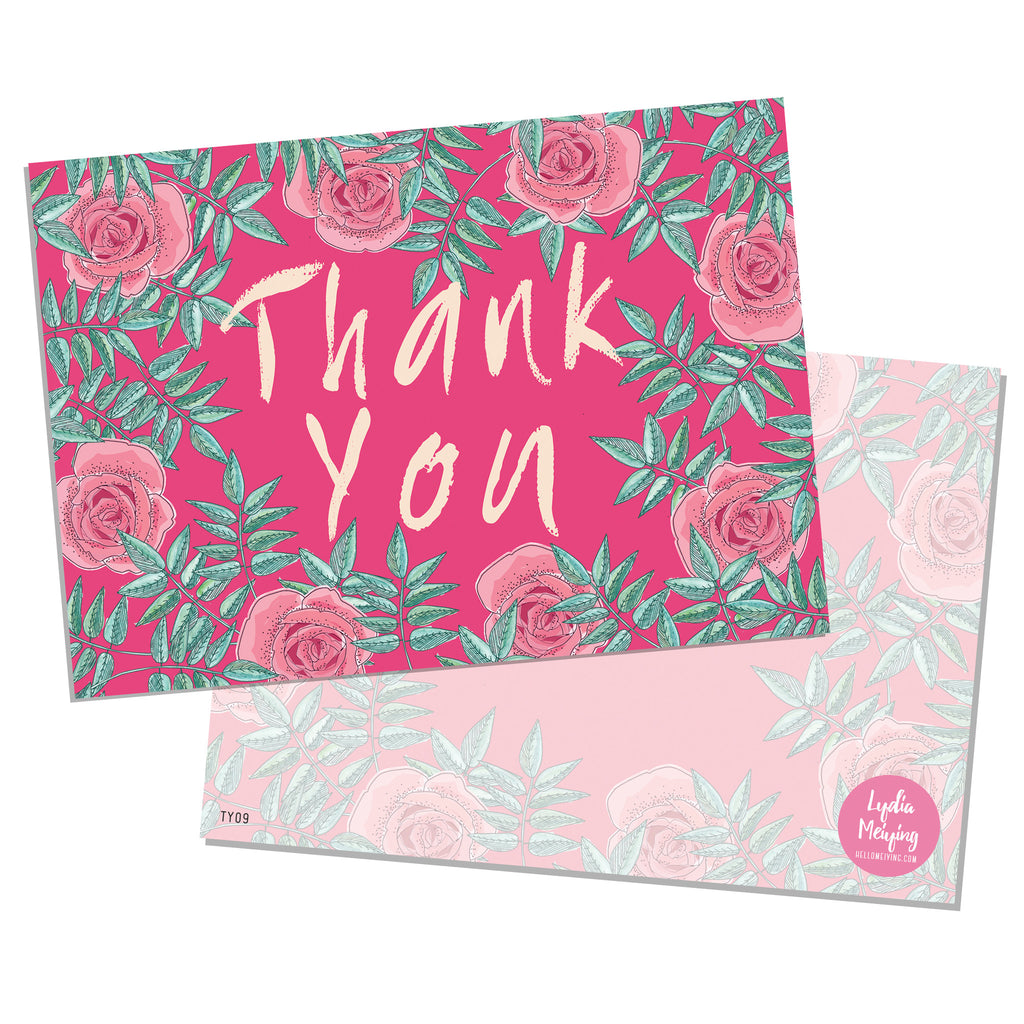 Pink Rose - 10 x Thank You Cards
